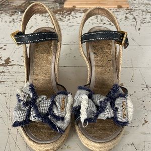 Prada espadrilles sandals rafia and denim blue.